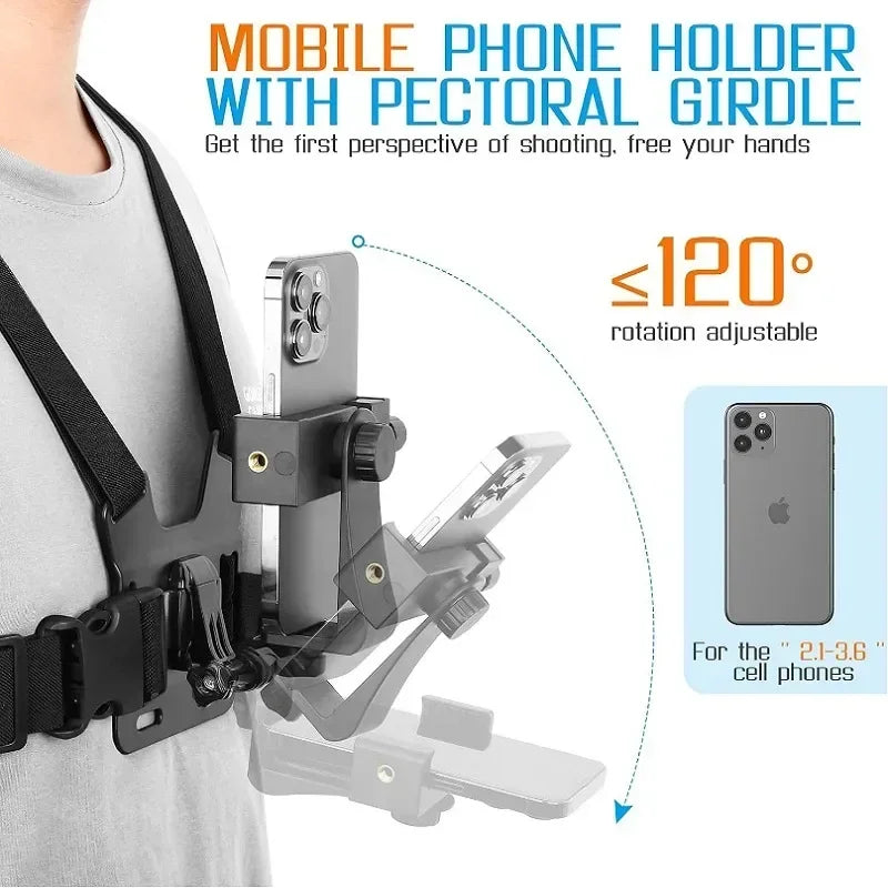 1 PC Adjustable Phone Clip Holder With Chest Strap Fixation Bracket with chest strap