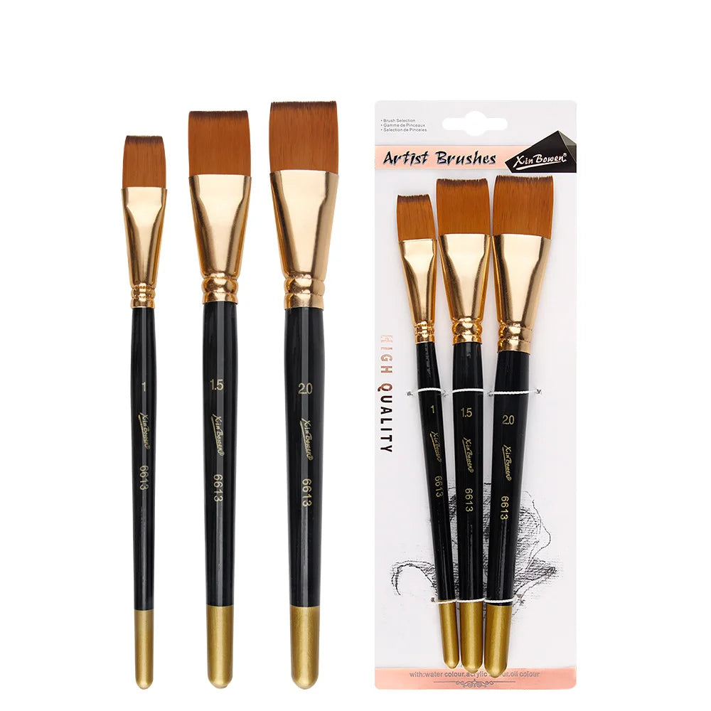 3pcs/Set Oil Painting Brushes-Wooden Mini Flat Nylon Paint Brush Set,Watercolor Brush for Body Painting Brush,Acrylic Art Paint
