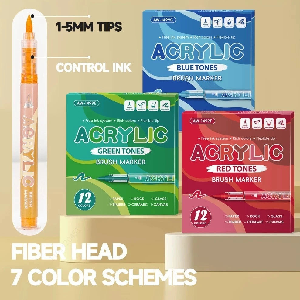 Acrylic Paint Markers, With Direct-Liquid Ink System, Brush Tip,