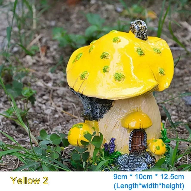 Cute Resin Mini Mushroom House Outdoor Garden Decoration Statue Gnome's House Sculpture For Home Office Room Decor Ornament