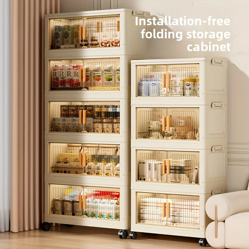 3/4/5-Tier Foldable  Stackable cabinet w/Wheels,
