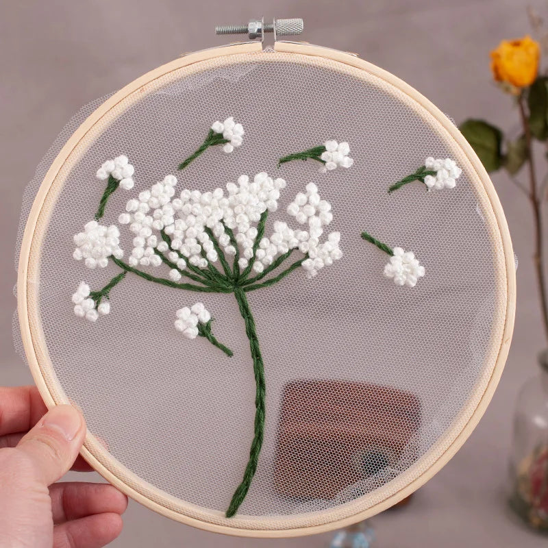 DIY Flowers Plants Pattern Embroidery Set Needlework Tools Printed Beginner Embroidery Round Cross Stitch Kit Sewing Craft Kit