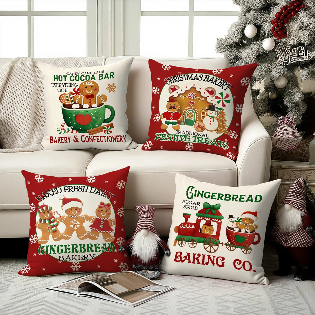 1/4pcs red Christmas pillowcases,  gingerbread bakery design