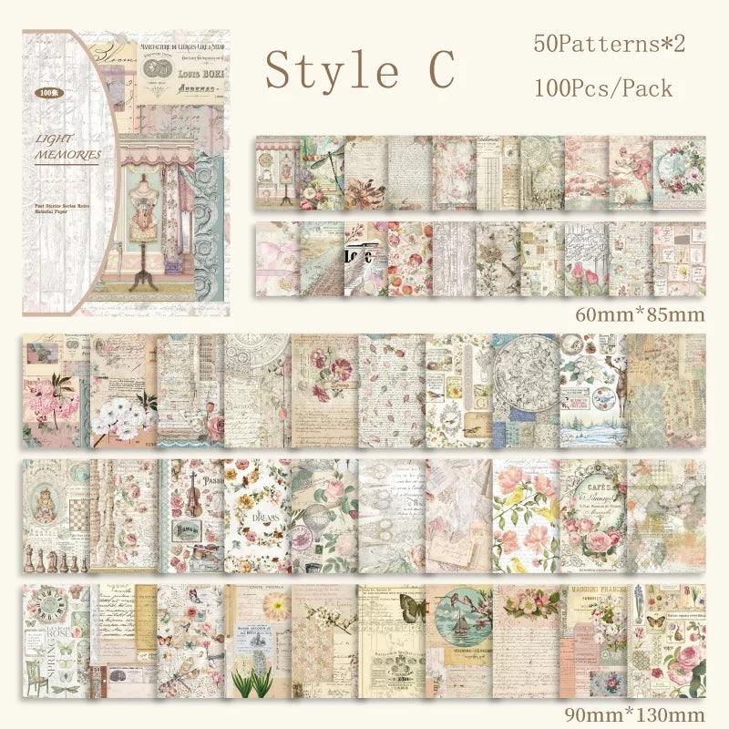 100Pcs/Pack Past Stories Vintage Series Scrapbooking Material Paper Journal Collage