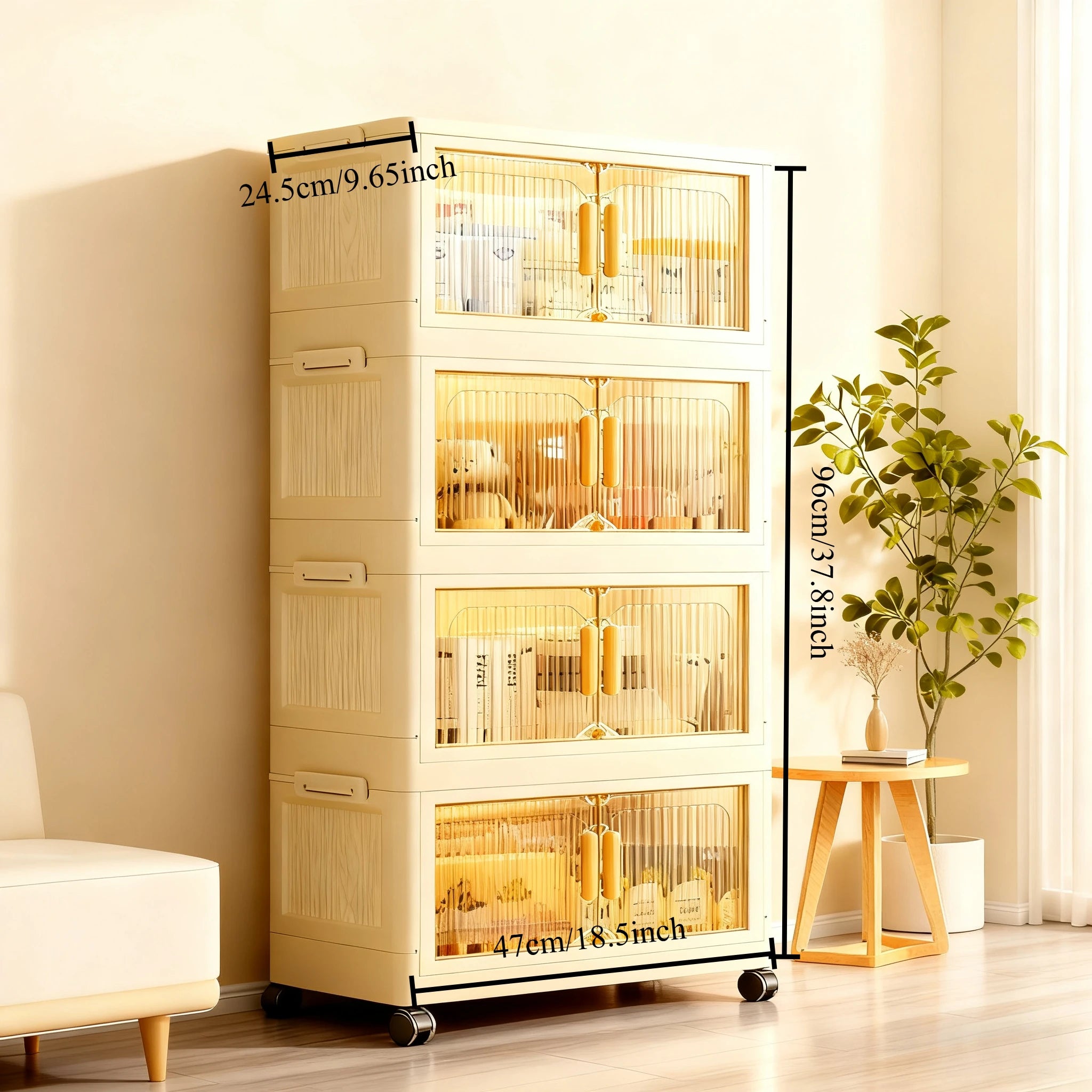 3/4/5-Tier Foldable  Stackable cabinet w/Wheels,