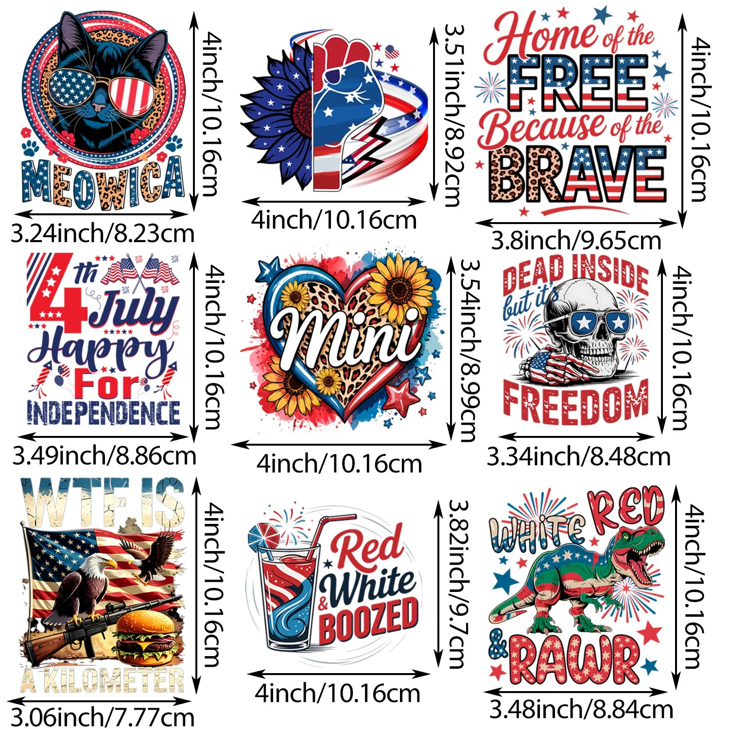 Independence Day Themed Iron-On Heat Transfer Decals
