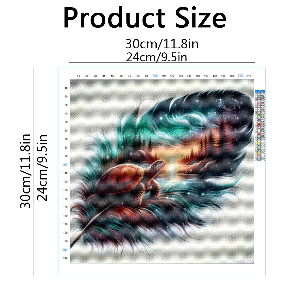 Tortoise Embroidery Fabric l 11ct Needlework Feather  Sunset