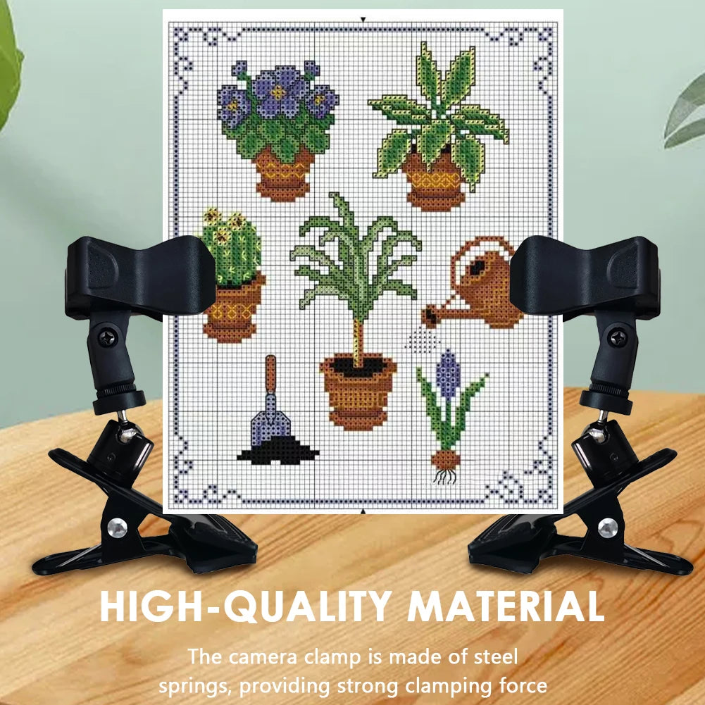 1 Pair Cross Stitch or Embroidery Clip Adjustable Table Clamp 360 Rotation Metal for Camera Tripod