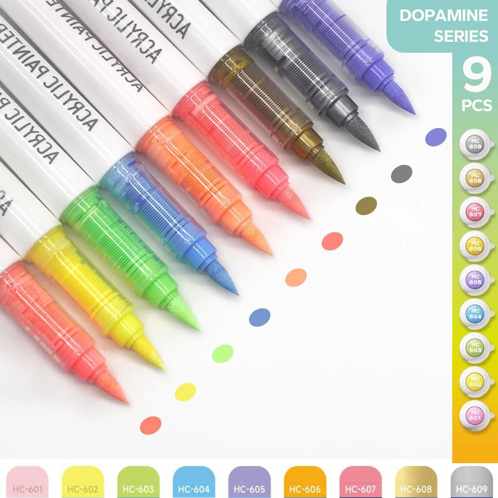 Acrylic Brush Markers Set 9 in grey, brown or flesh tones