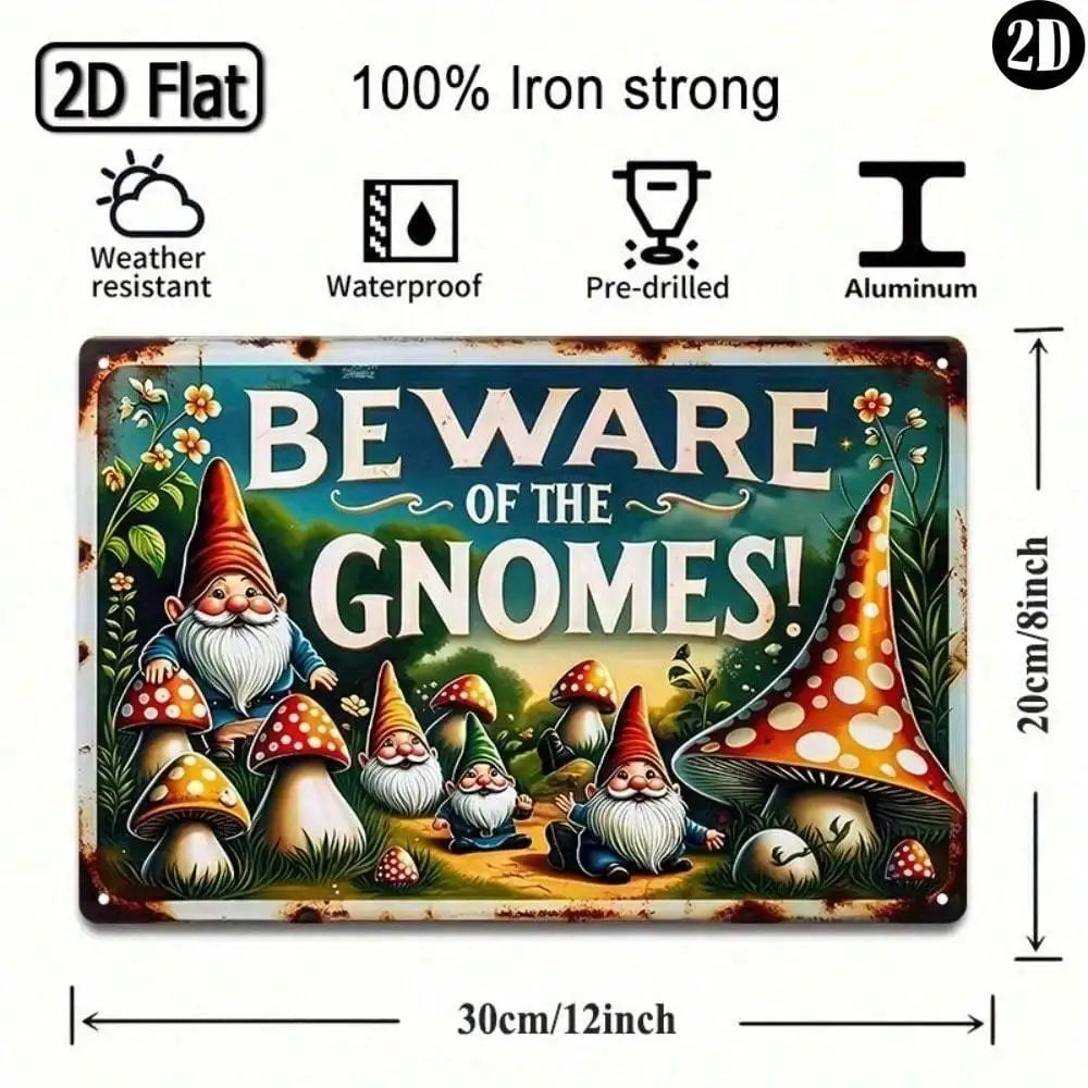 Whimsical Gnome Metal Sign for Garden Outdoor indoor
