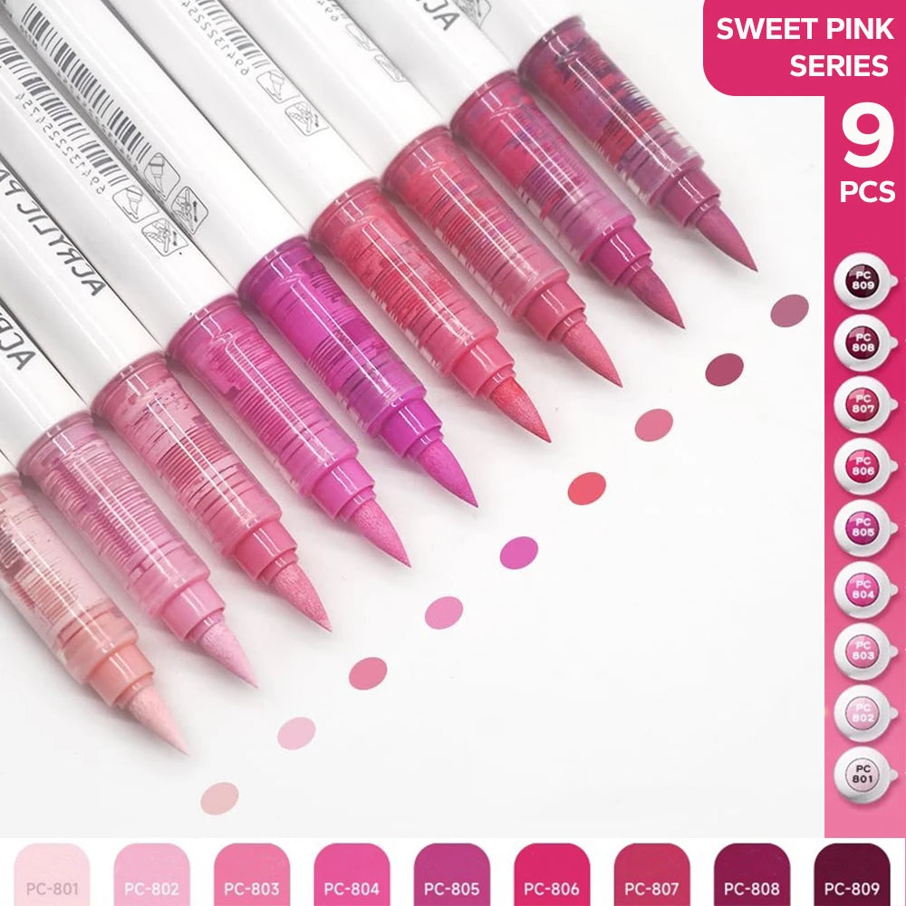 Acrylic Brush Markers Set 9 in grey, brown or flesh tones