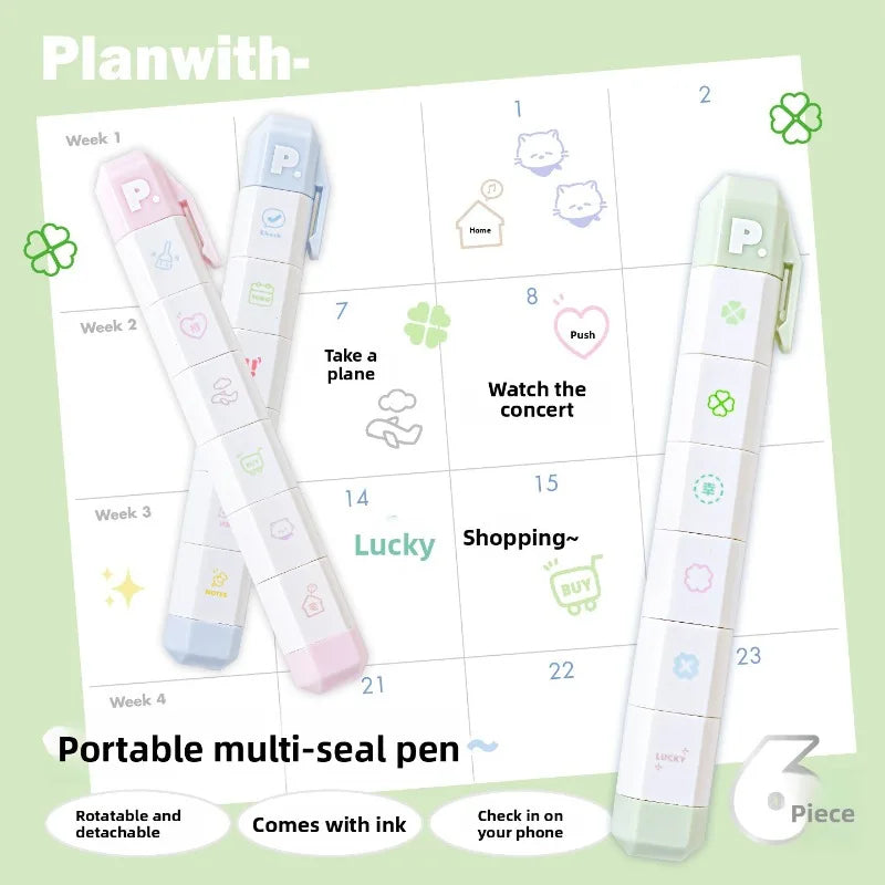 Stamp Set Pen Shape Detachable Ink Stamps