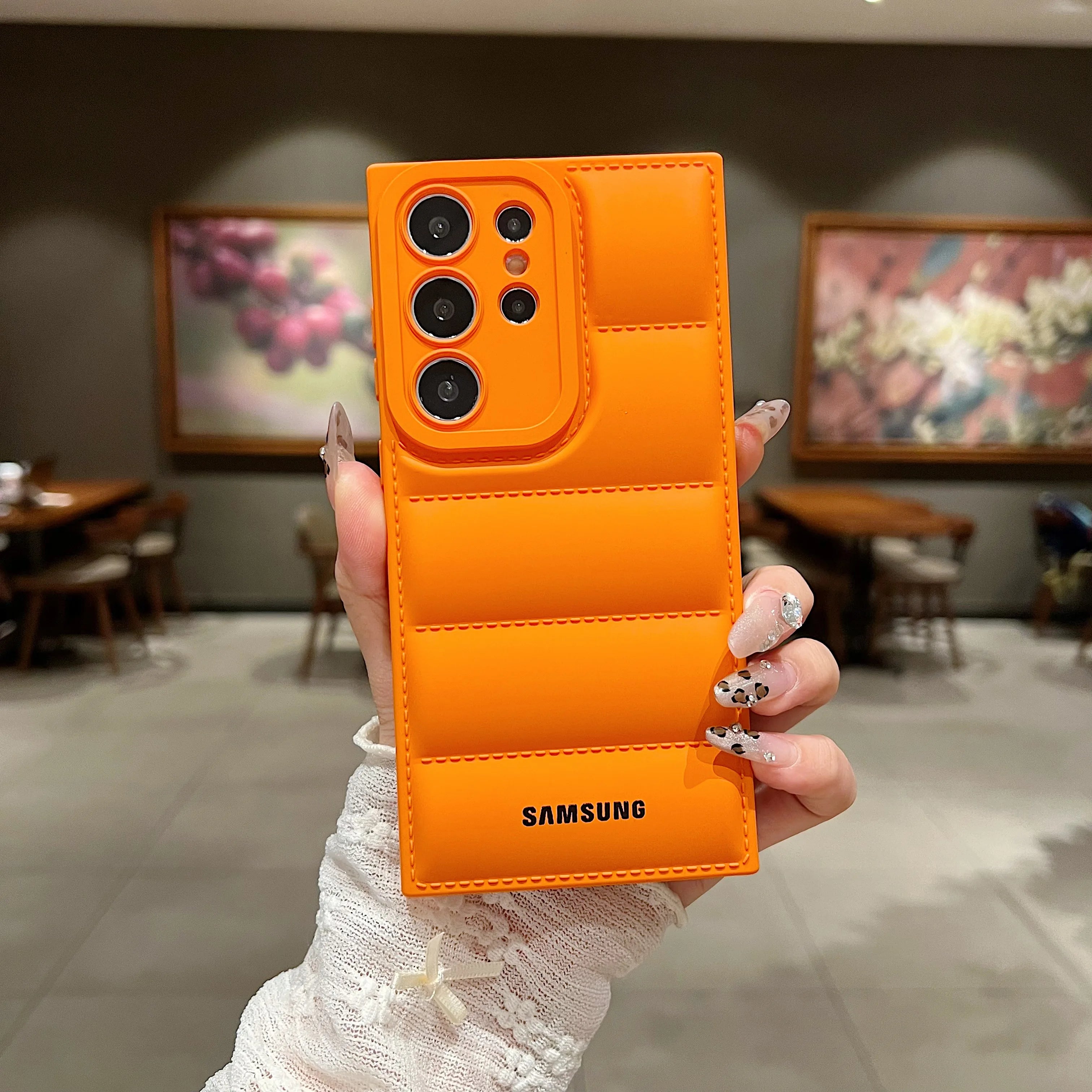 Wave Puffer Down Jacket Phone Case Samsung  Solid Color Shockproof Soft Cover