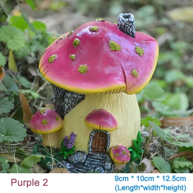 Cute Resin Mini Mushroom House Outdoor Garden Decoration Statue Gnome's House Sculpture For Home Office Room Decor Ornament