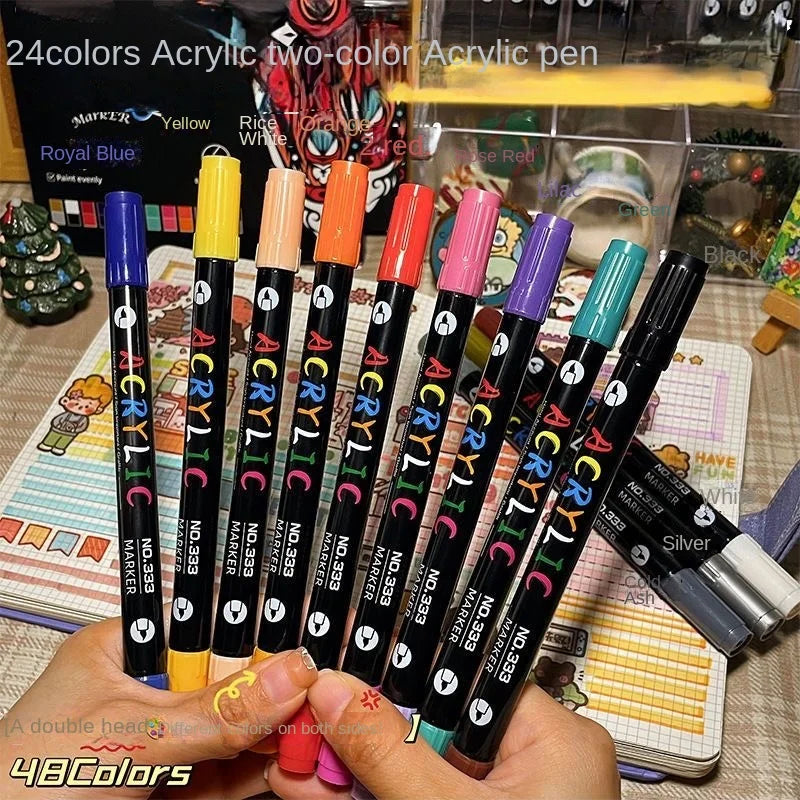 Professional Art Color Acrylic Paint Markers, Dual-Tip Fine and Brush Tip Pens,
