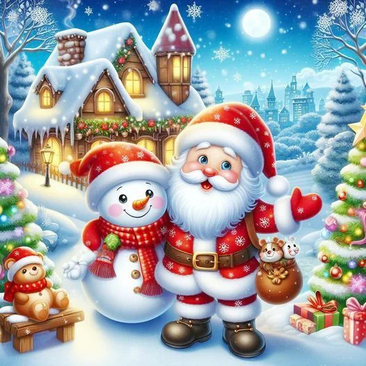 Huacan DIY Embroidery Santa Claus Complete Kit 5D Cross Stitch Landscape Snowman Winter Unique Christmas Gift Modern Home Decor