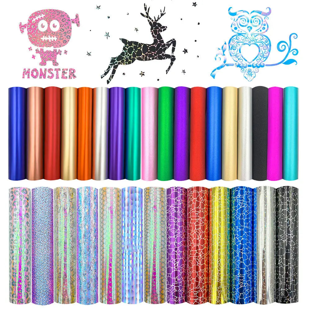 Holographic Glitter Adhesive Craft Vinyl Film Sheets, 32 colors