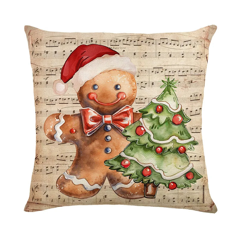 Gingerbread Man Christmas Cushion Cover Pillowcase Christmas Decorations for Home New Year Christmas Decor