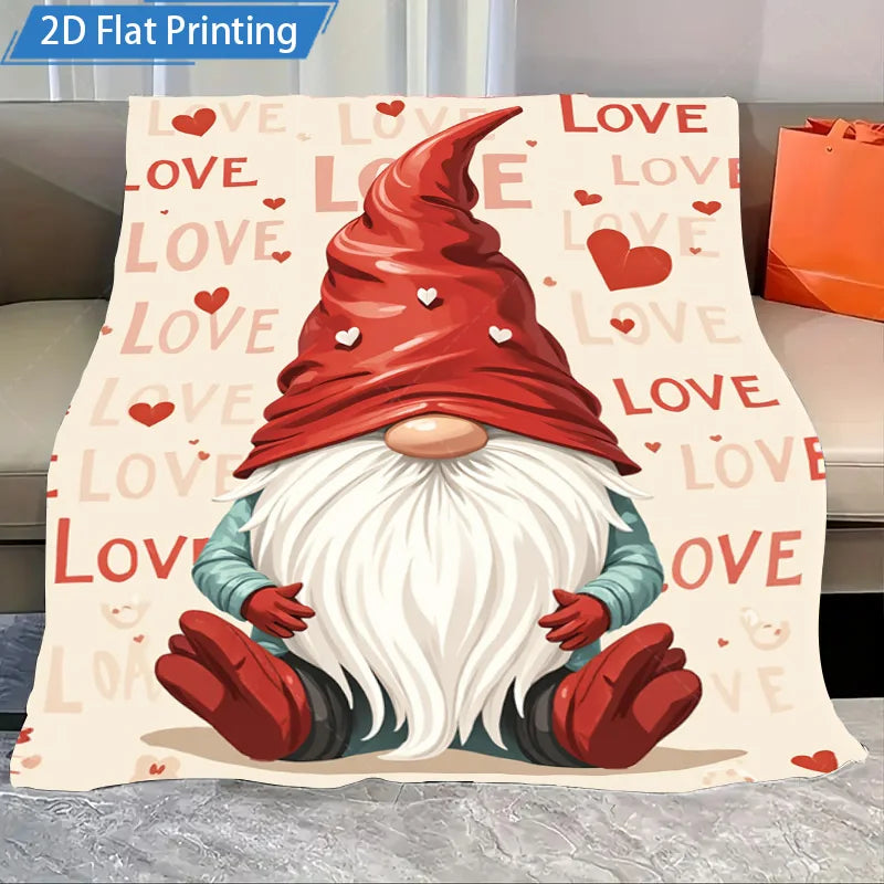 1pc Flannel Blanket Cute Gnomes and Pets Fleece Blanket 2D Printed Soft Cozy Throw for Home Decor Bedroom Living Room