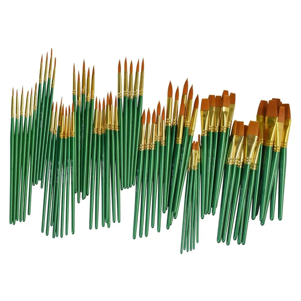 Golden Synthetic Taklon Paint Brushes, Assorted Sizes, Set of 72