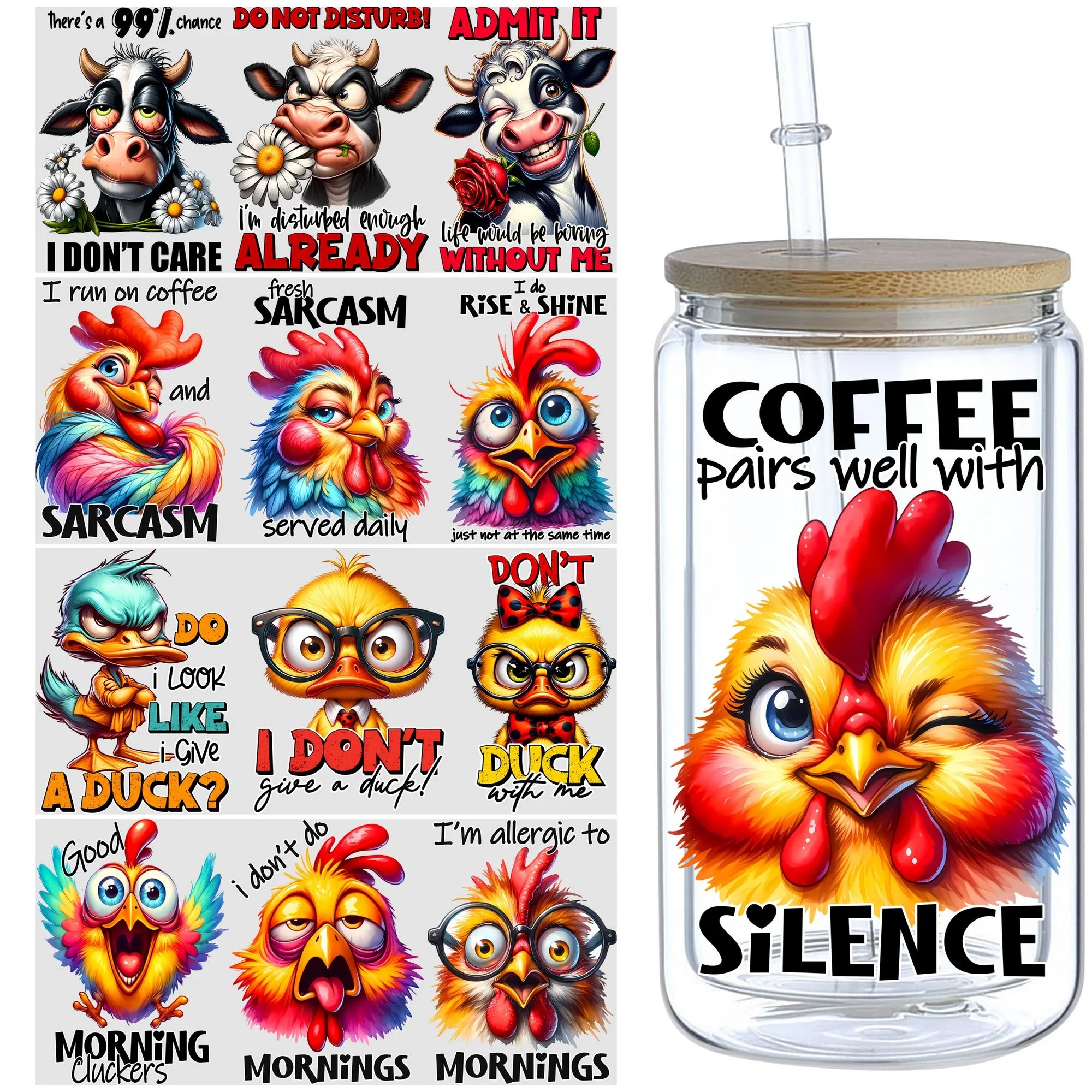 5 sheets animal UV DTF cup packaging suitable for 16oz glass cups,