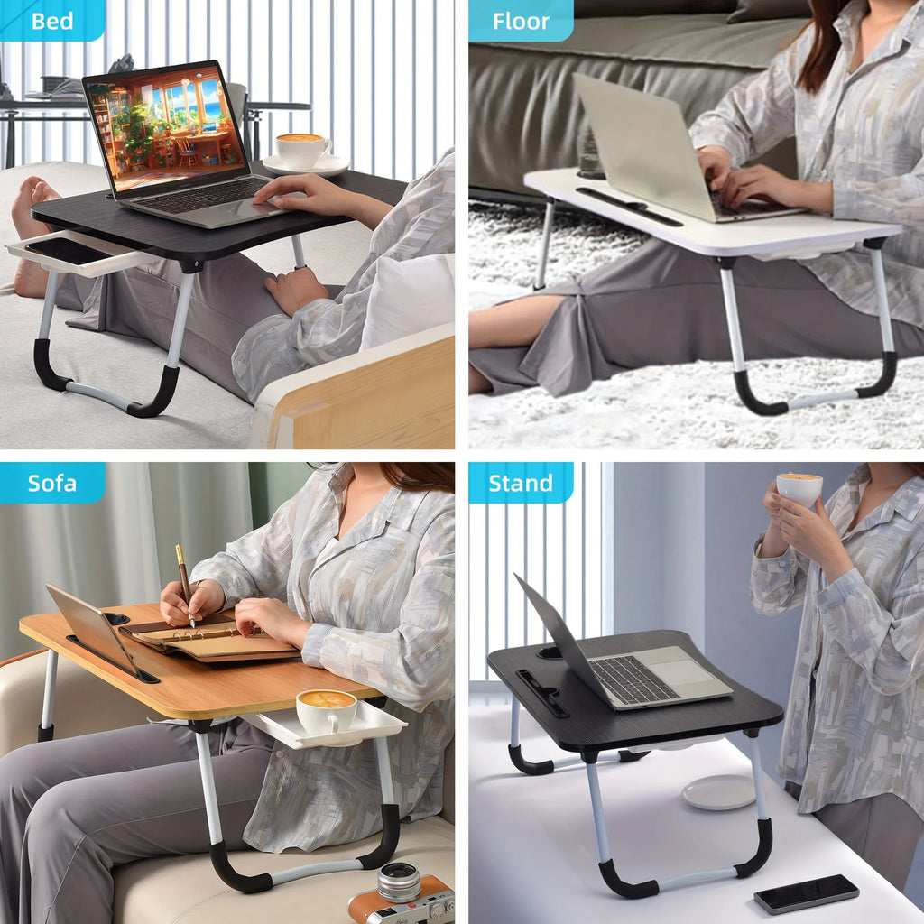 Foldable Table Computer Desk - With Cup Holder and Drawer