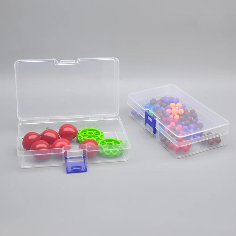 5 transparent plastic storage boxes