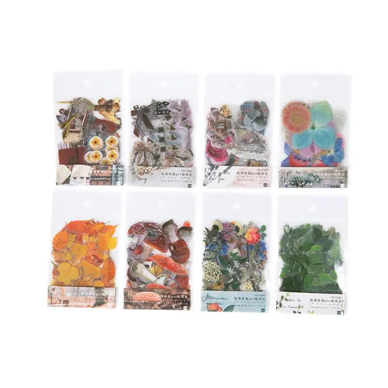 40pcs/pack PET Transparent Flowers Stickers Scrapbooking Junk Journal Flowers Sticker Stationery Supplies