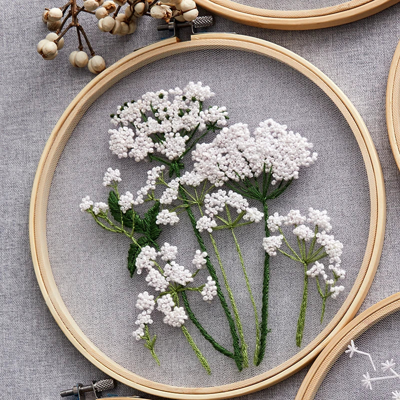 DIY Flowers Plants Pattern Embroidery Set Needlework Tools Printed Beginner Embroidery Round Cross Stitch Kit Sewing Craft Kit