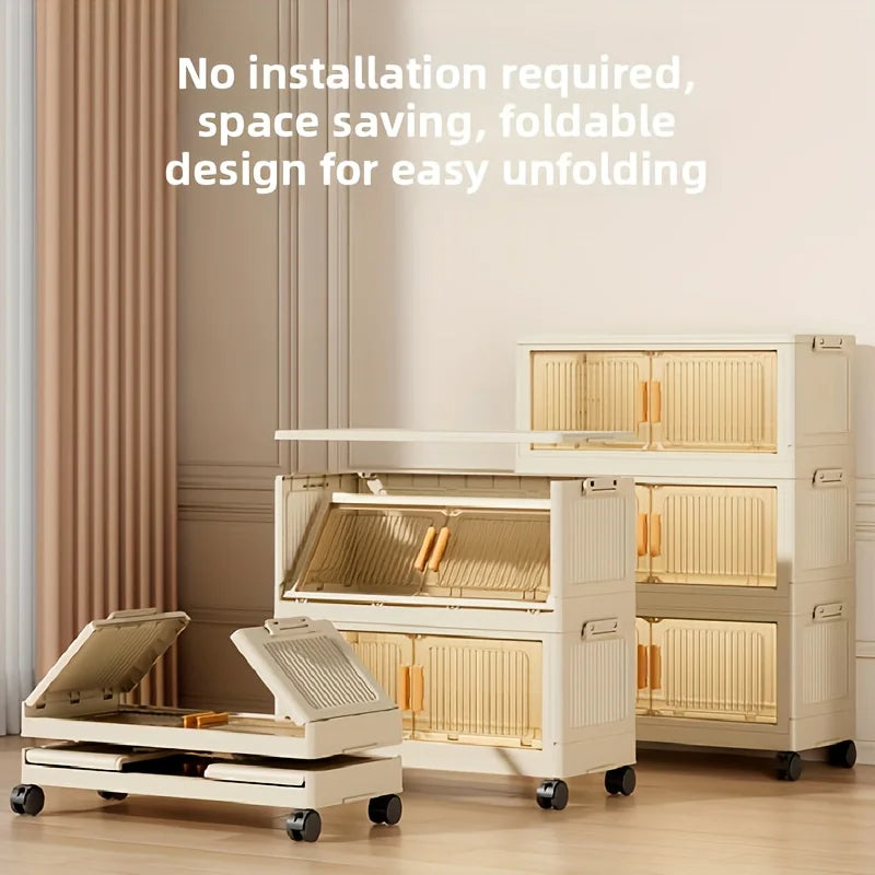 3/4/5-Tier Foldable  Stackable cabinet w/Wheels,