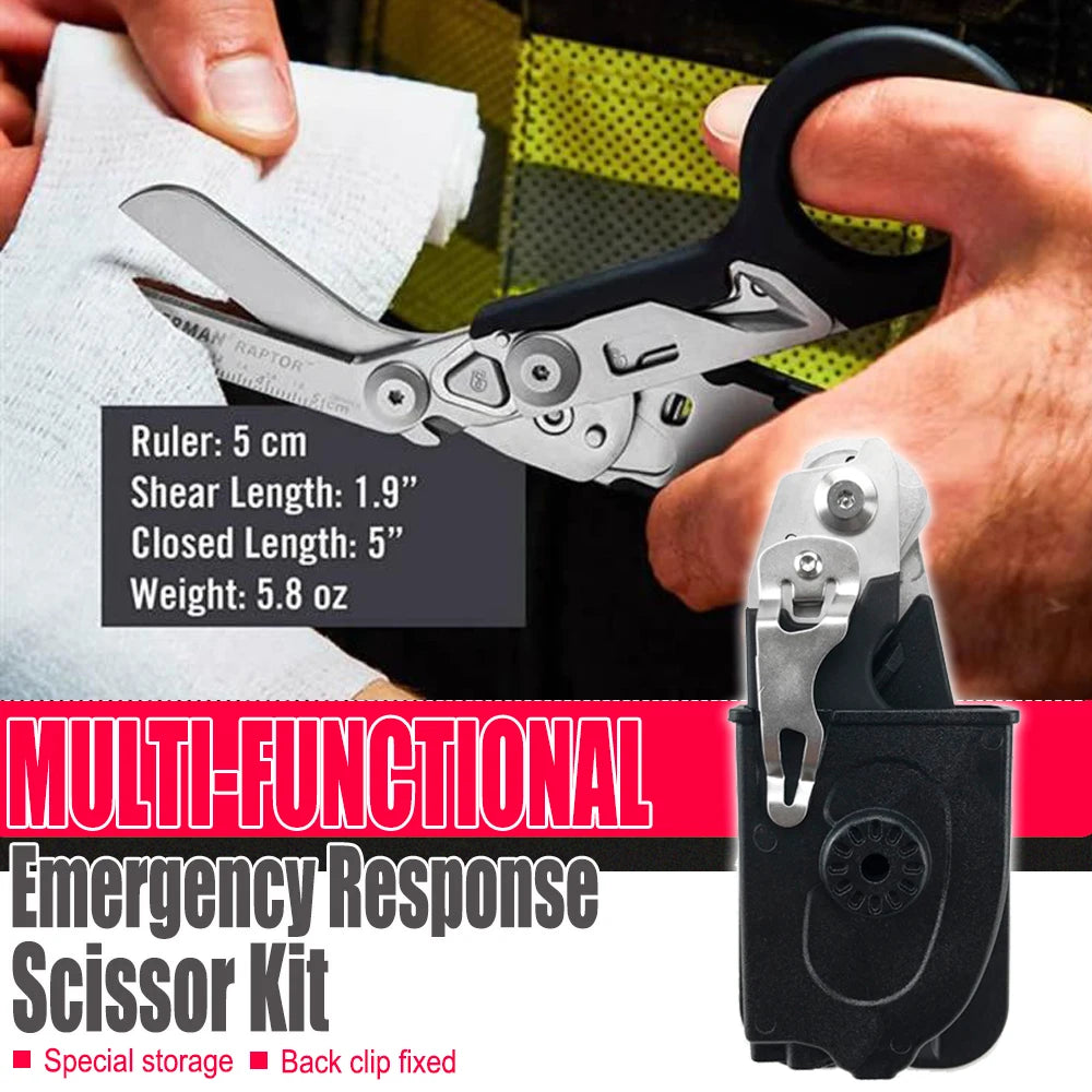 Multifunctional Scissors with Strap Cutter and Glass Breaker with Compatible Holster