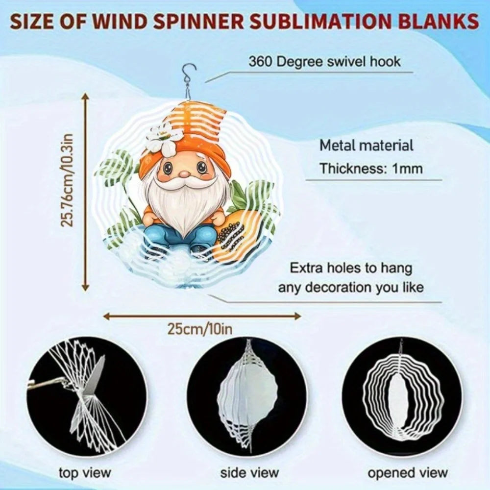 2D Metal Wind Chime Outdoor Garden Decor with Gnome Cantaloupe Design