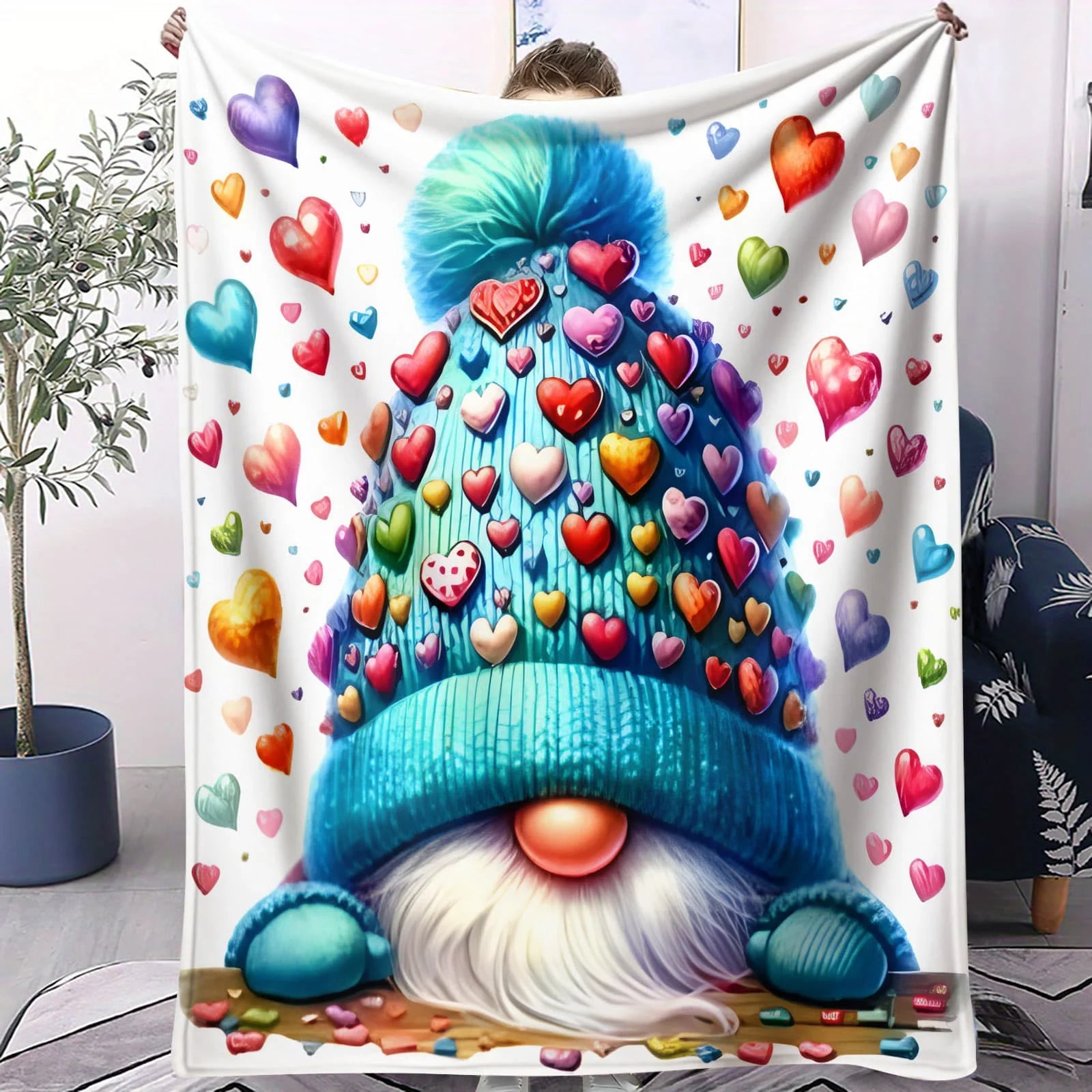 Fantasy Gnome Flannel Blanket Flower Christmas Gnomes Bedroom Throw Decor Camping Sofa Blanket Kids Couples Family Friends Gift