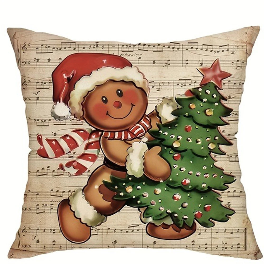 Christmas gingerbread decoration pillowcase New Year gift Christmas train cabin pattern home room decoration sofa cushion cover
