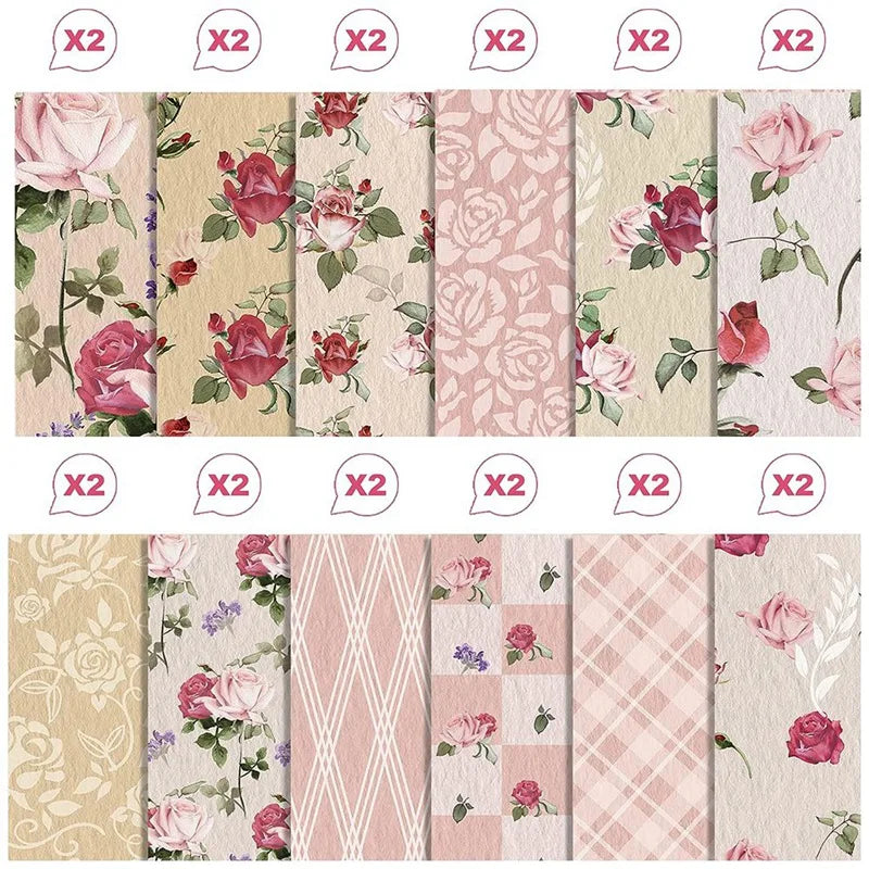 12X12inch 24 Sheets Spring Pink Rose Scrapbook Paper