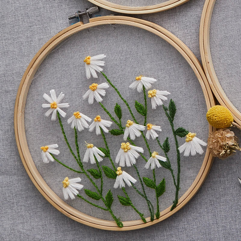 DIY Flowers Plants Pattern Embroidery Set Needlework Tools Printed Beginner Embroidery Round Cross Stitch Kit Sewing Craft Kit