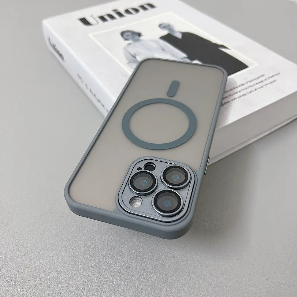 Magnetic Luxury Matte Translucent Armor Shockproof Case For iPhone 16 15 14 13 12 11 Pro Max For Magsafe Wireless Charge Cover