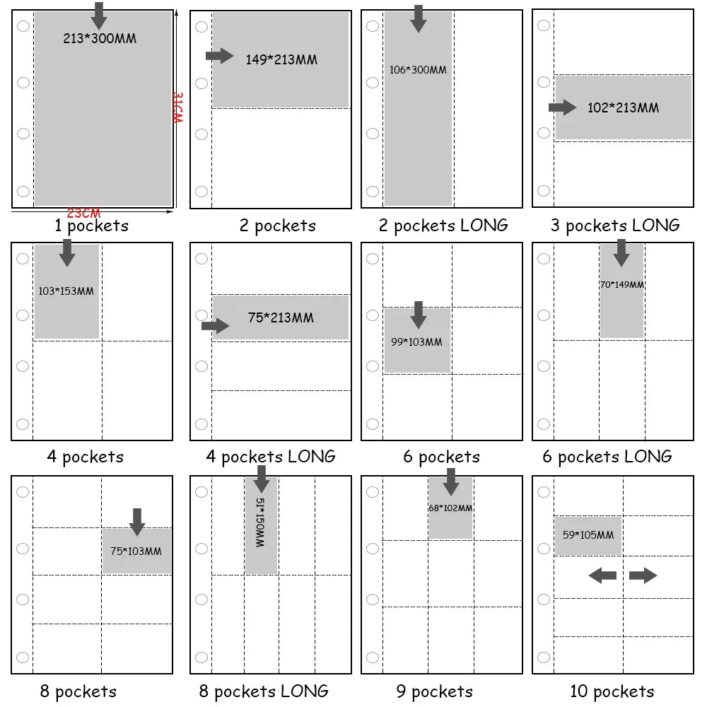 A4 Clear 10 Pcs Photo Album Refill Pages File Protector 4 Hole 6×4 10×15 4 Ring Binder Photocards Postcard Card Notebook