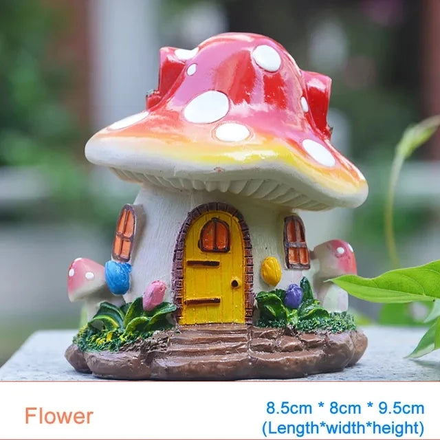Cute Resin Mini Mushroom House Outdoor Garden Decoration Statue Gnome's House Sculpture For Home Office Room Decor Ornament