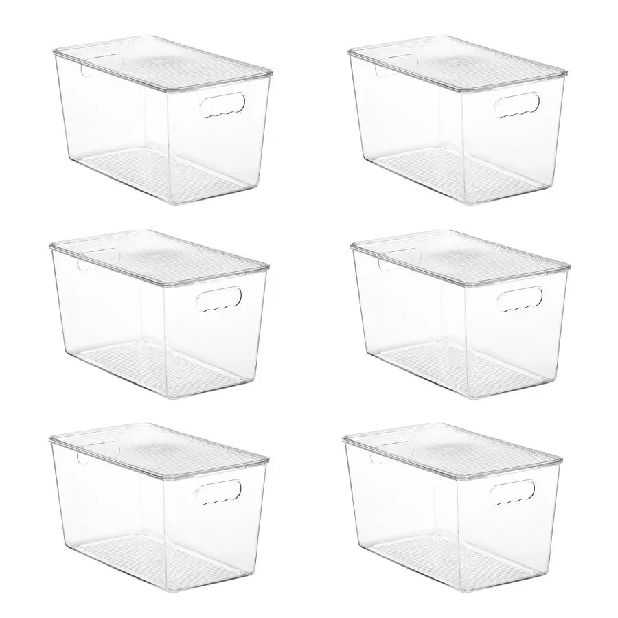 6 Pack XLarge Plastic Containers with Handle for Pantry Organizer and Storage
