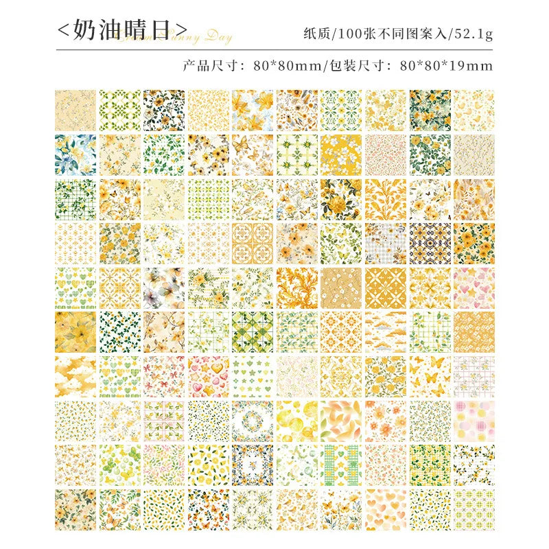 6 Styles, Each with 100 Sheets, Retro Style Plant and Flower Material Paper DIY Hand Account Decoration Base Paper