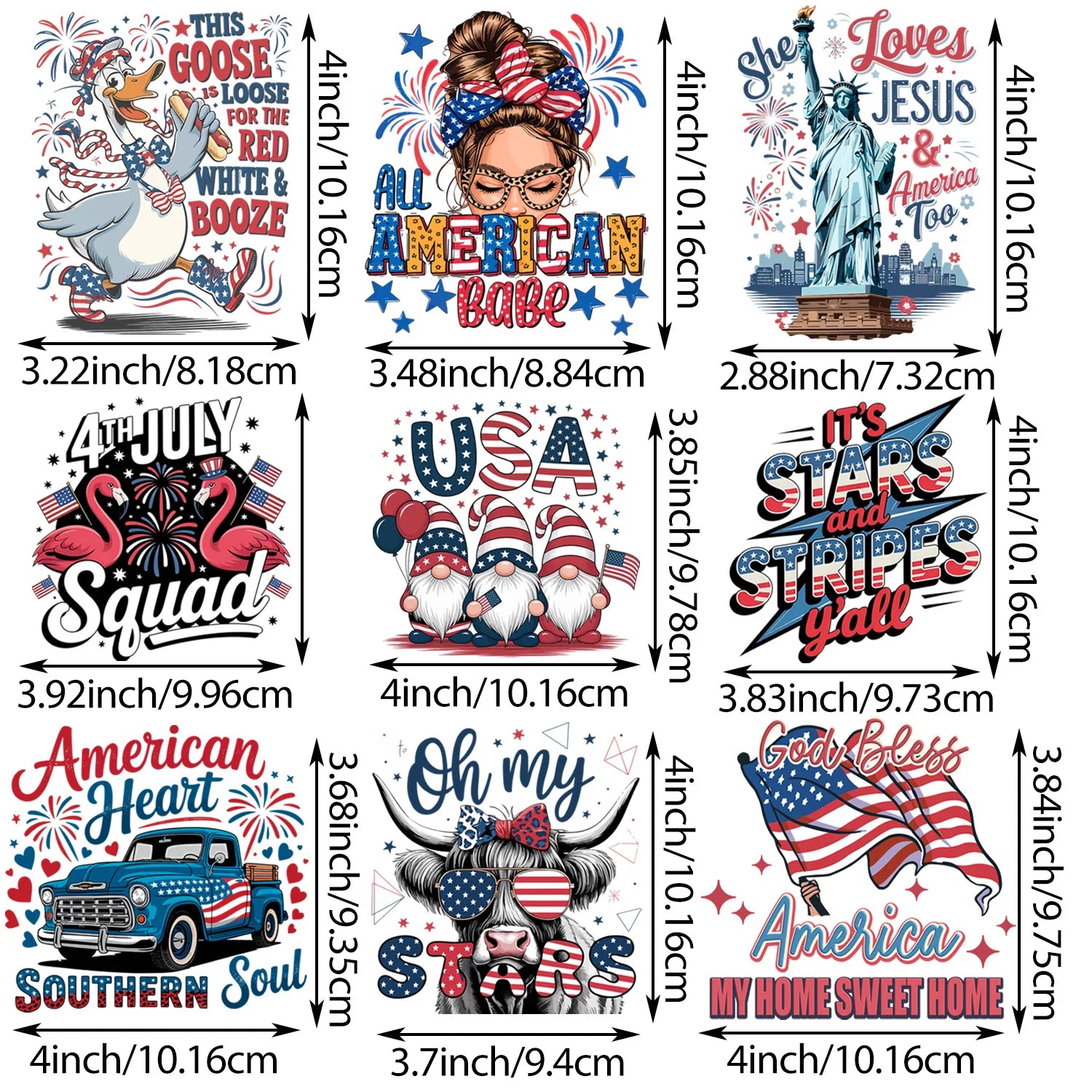 Independence Day Themed Iron-On Heat Transfer Decals