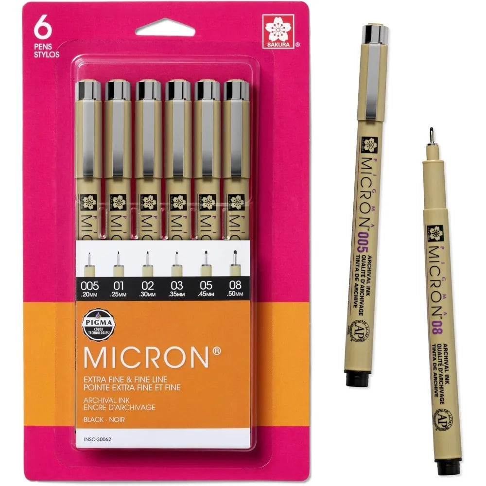 SAKURA Pigma Micron Fineliner Pens - Archival Black Ink Pens