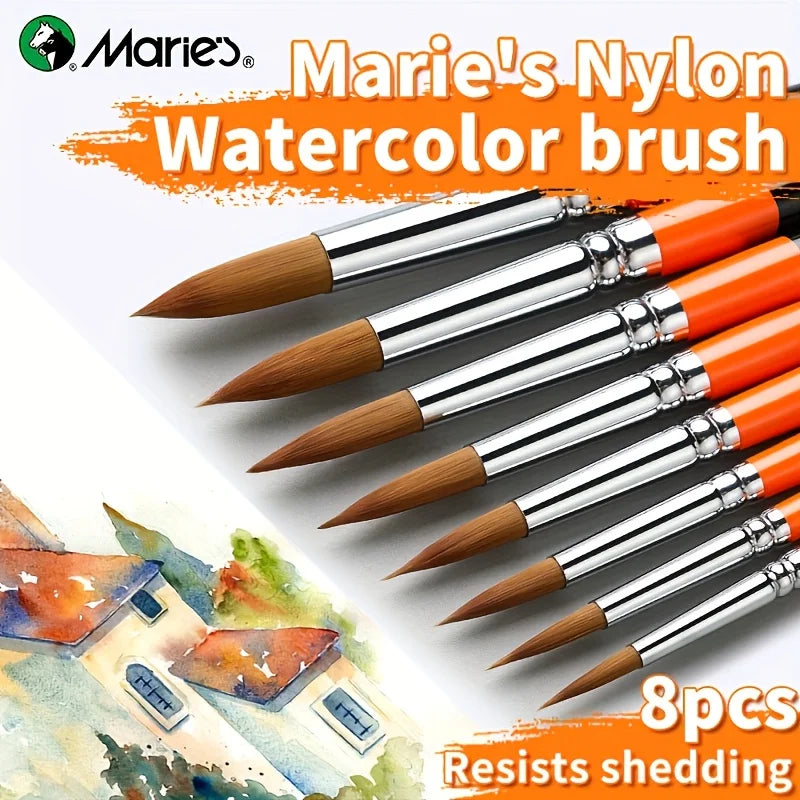 8pcs Round Tips Paint Brushes Set for Watercolor Painting