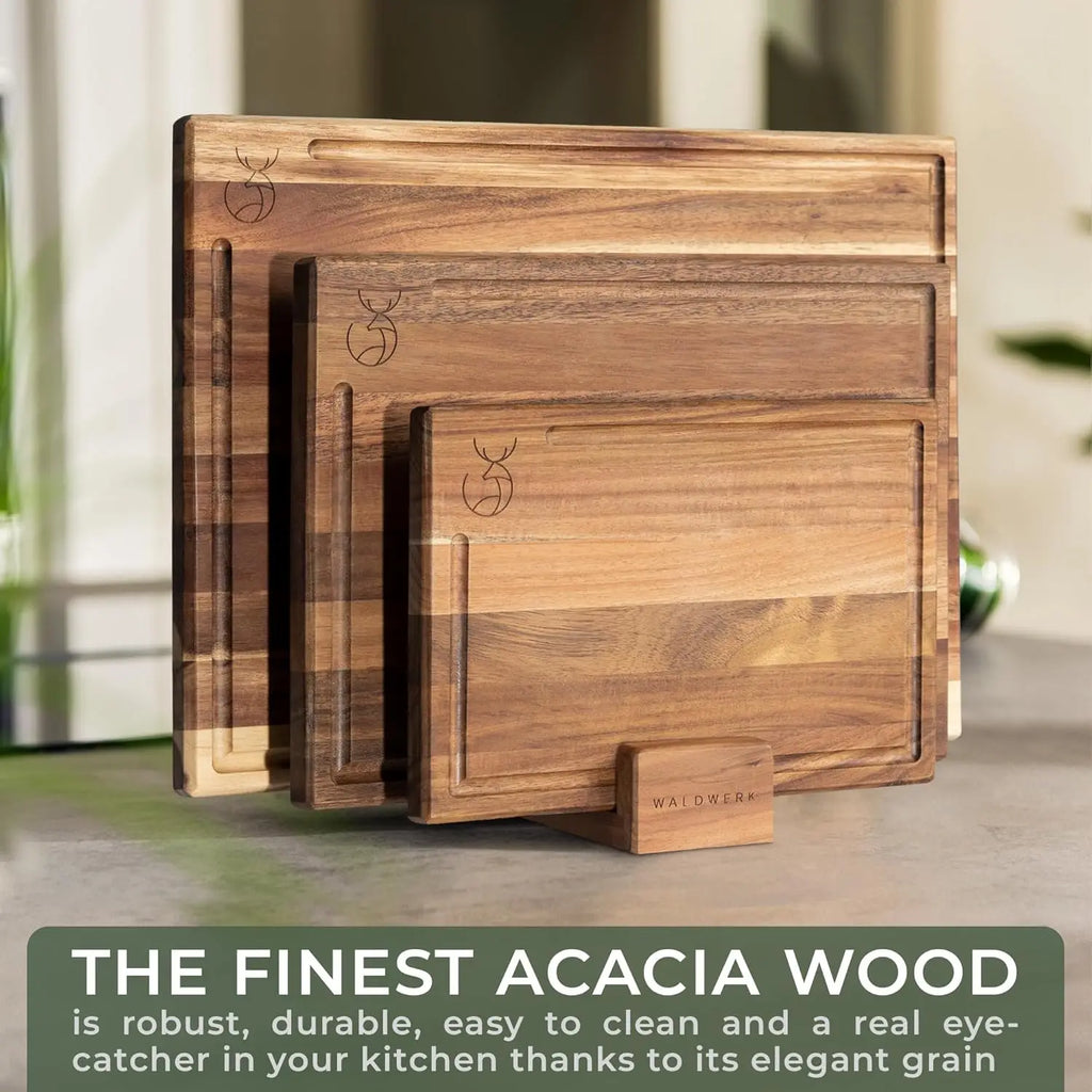 Solid Acacia Wood Cutting Board Set - 4 Sizes