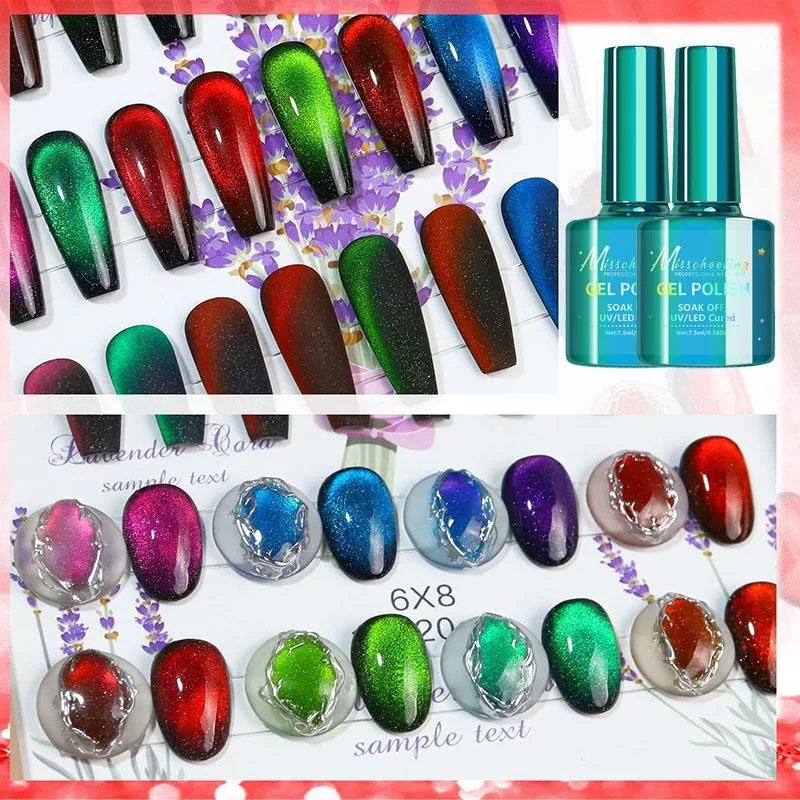 Cat Eye Gel Nail Polish 6 Colors Holographic Glitter Gel Polish Set