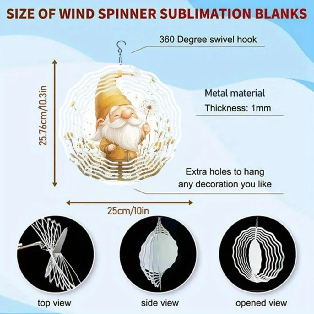 Wise Gnome and Dandelion Hanging Wind Chime - 3D Kinetic Wind Spinner Metal Art, Stylish Outdoor Decor for Garden, Balcony
