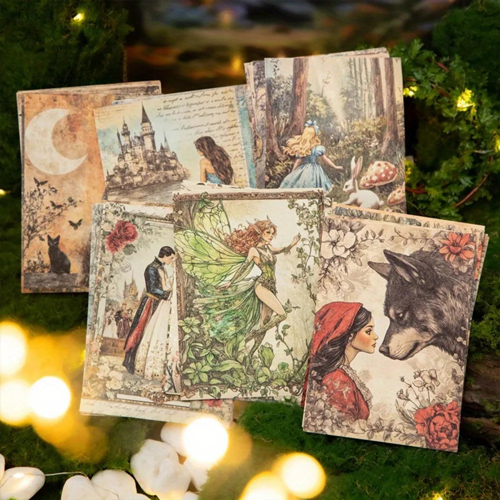 180pcs Fairy Tale Scrapbook Paper, 6 Styles Vintage Background Pages ,storybook theme