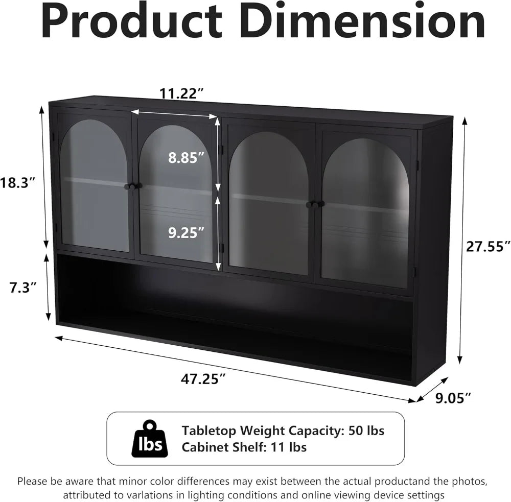 Retro Mint Green Glass Door Wall Cabinet with Removable Shelves