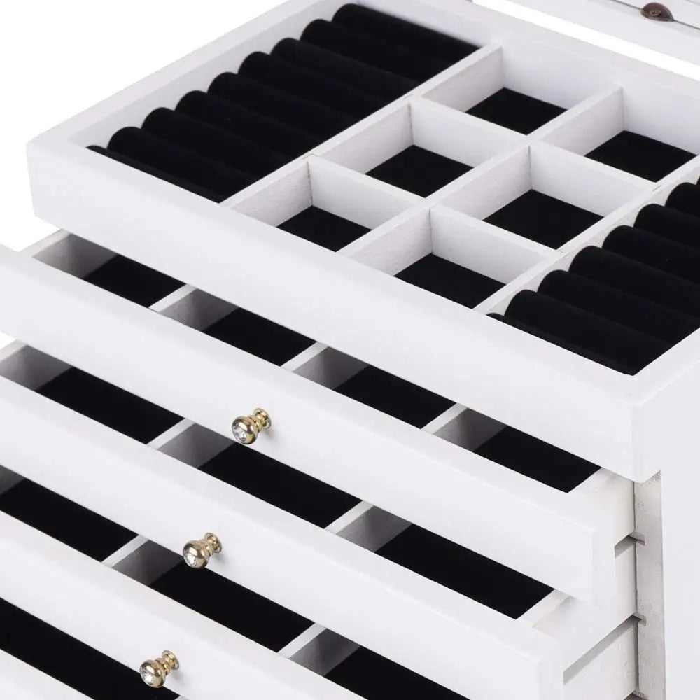 Jewelry Storage Organizer Wooden Storage Box Case for Woman (White)